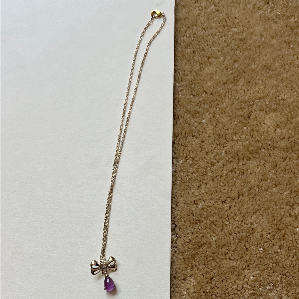 Elegant Silver and Purple Bow Necklace